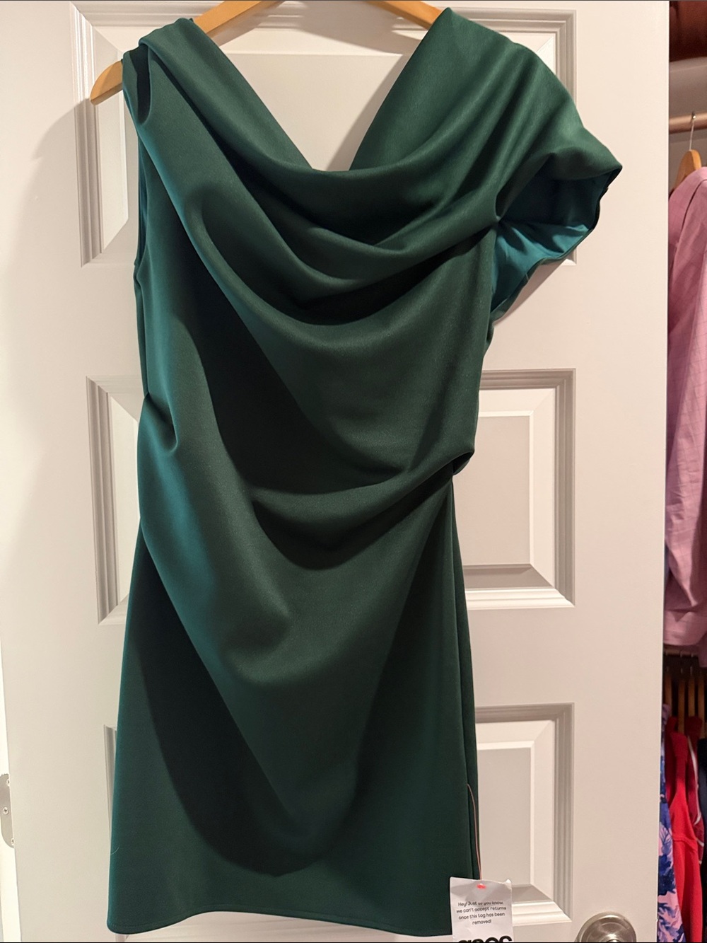 ASOS One-Shoulder Draped Cocktail Dress in Deep Green